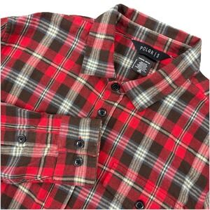 POLER Mens Long Sleeve Button Plaid Flannel Shirt Outdoors red/black/white - S